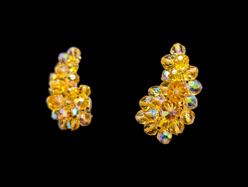 Gemstone Drop Earrings for Color -Trendy drop earrings for casual outfits -1950s Laguna Teardrop Yellow Aurora Borealis Clip on Earrings