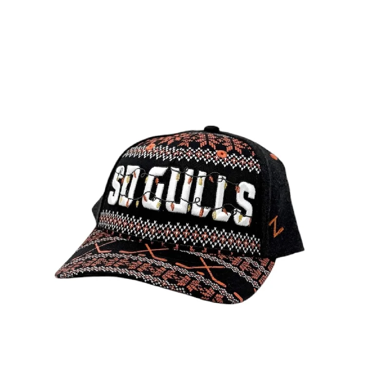 Embroidered cap with custom team initials -San Diego Gulls Holiday Snapback Hat