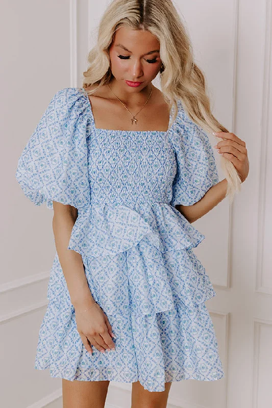 Plus size dresses featuring chevron prints are sharp -Affectionate Allure Tiered Mini Dress in Sky Blue