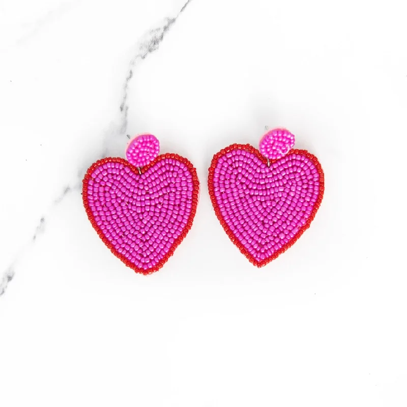 Drop Earrings with Abstract Designs -Drop earrings with moonstone accents for a mystical feel -Red and Pink Heart Beaded Earrings