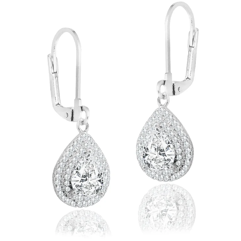 Drop Earrings for Wedding Ceremony -Drop earrings with metallic finishes for modern charm -Aurelia 18k White Gold Plated Tear Drop Earrings with Simulated Diamond Crystals