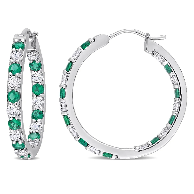 Drop Earrings with Knot Designs -Drop earrings with crystal and pearl accents for timeless style -Miadora Created Emerald and Created White Sapphire Inside Outside Hoop Earrings in Sterling Silver