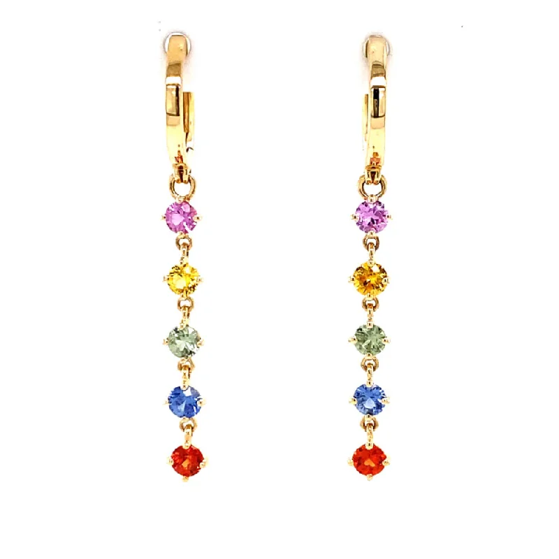 Large Drop Earrings for Statement -Sparkling drop earrings with crystals -Bellarri Princessa 14k Multi Sapphire Drop Earrings