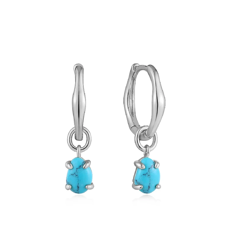 Drop Earrings with Crown Designs -Drop earrings with gold leaf accents for a nature-inspired look -Turquoise Drop Wave Huggie Hoop Earrings