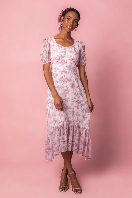 Plus size dresses with wrap fronts fit well -Wren Dress in Pink Toile - FINAL SALE