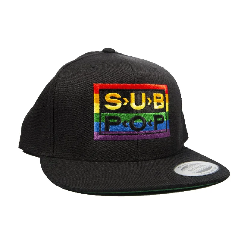 Retro cap with faded wash finish -Rainbow Logo Black Snapback Hat