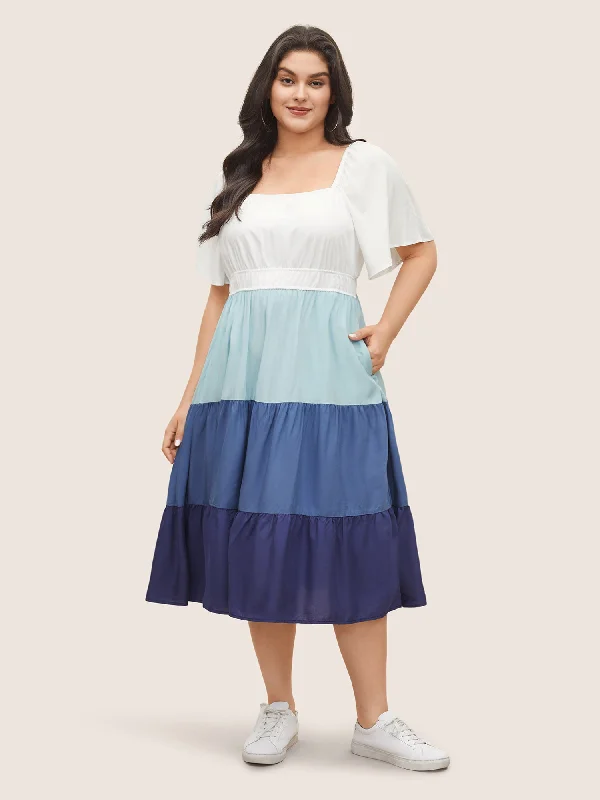 Plus size dresses with vibrant shades feel fun -Supersoft Essentials Colorblock Contrast Gathered Dress