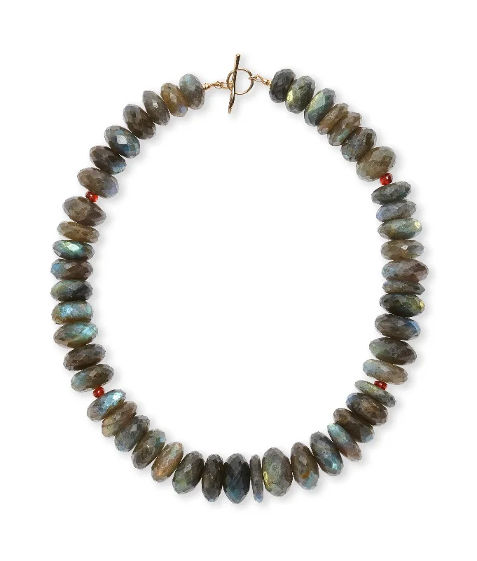 Best necklaces and pendants with turquoise stones for a vibrant boho-chic look-Extra Large Labradorite & Garnet 14k Gold Necklace