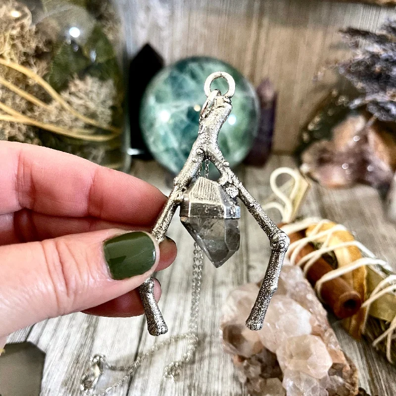 Stunning necklaces and pendants with jade gemstones for a calming green hue-Sticks & Stones Collection- Herkimer Diamond Necklace in Fine Silver /