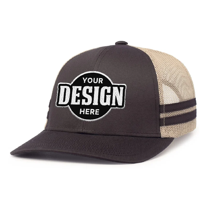 Soft cap for sensitive scalp comfort -Custom Embroidered Pacific Headwear P115 Low-Profile Stripe Trucker Cap - Flat Embroidery