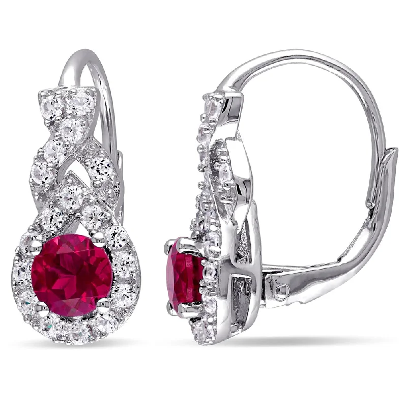 Diamond Drop Earrings for Luxury -Elegant drop earrings for formal events -Miadora Sterling Silver Created Ruby and Created White Sapphire Earrings