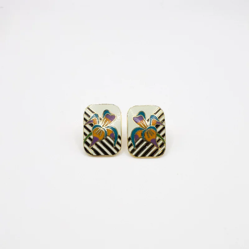 Drop Earrings for Valentine's Day -Classic drop earrings with a timeless design -Vintage Laurel Burch "Iris" Enamel Earrings