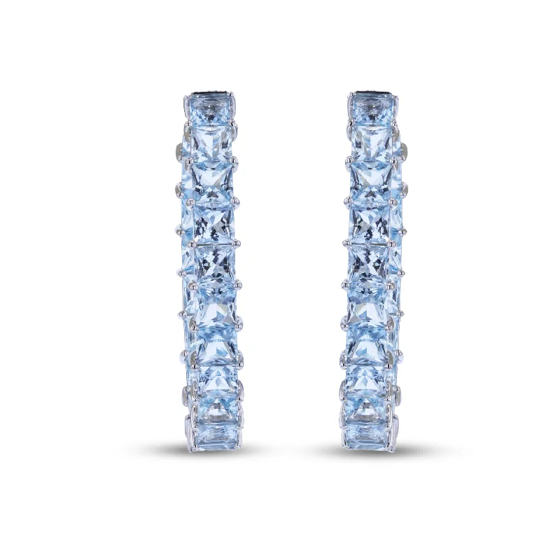 Geometric Drop Earrings for Trend -Drop earrings with tassels for a trendy vibe -18KT WHITE GOLD 13.41CTW AQUAMARINE OVAL HOOP EARRINGS