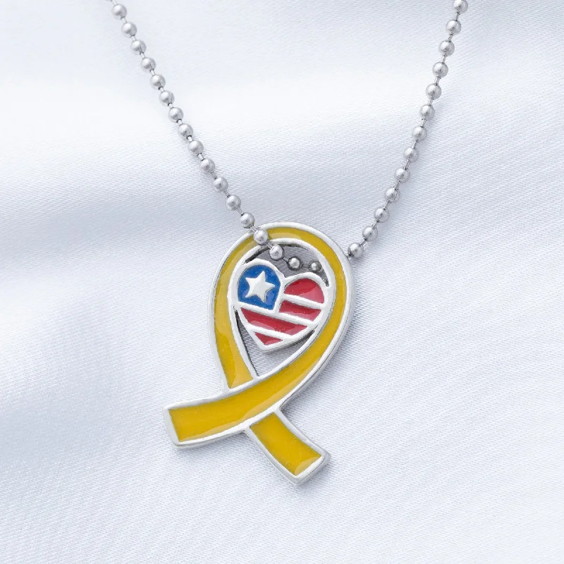 Personalized necklaces and pendants with initials for a customized and meaningful gift-America in My Heart Yellow Ribbon Necklace