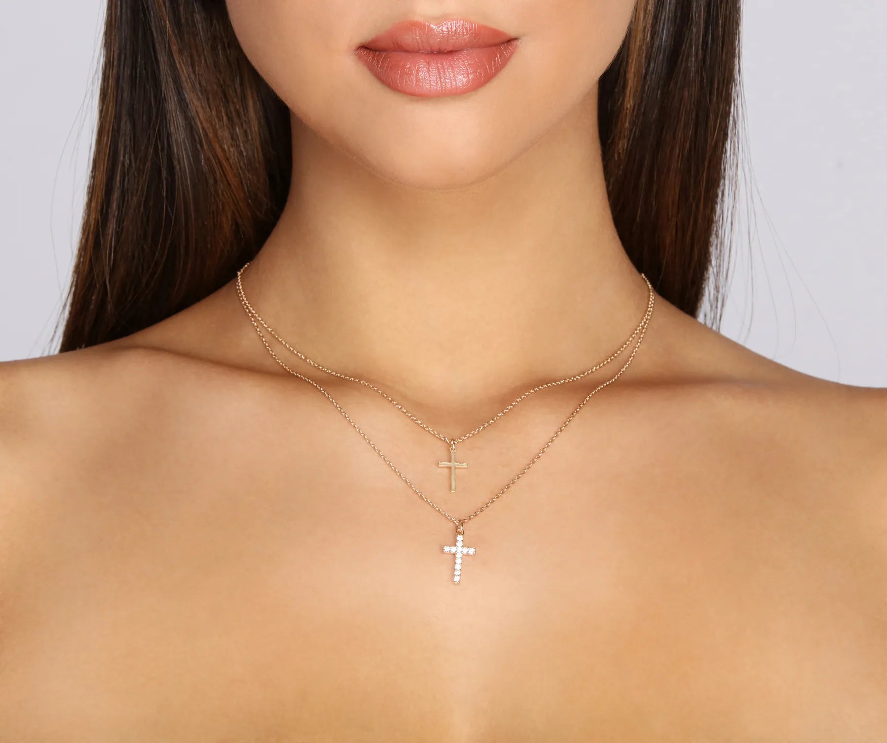 Necklaces and pendants with diamond pendants for a luxurious sparkling effect-Double Cross Pendant Cubic Zirconia Necklace