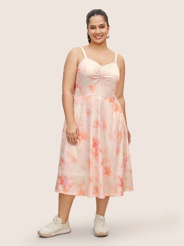 Plus size dresses featuring glitter accents sparkle bold -Gradient Dyeing Shirred Ruched Cami Dress