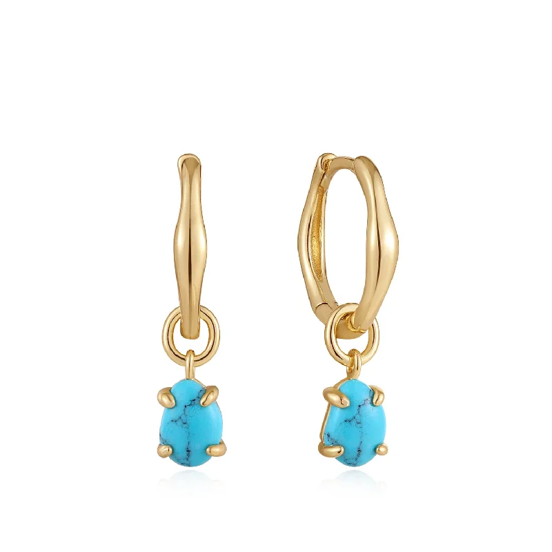 Drop Earrings with Vine Designs -Simple drop earrings with a single gemstone for elegance -Turquoise Drop Wave Huggie Hoop Earrings