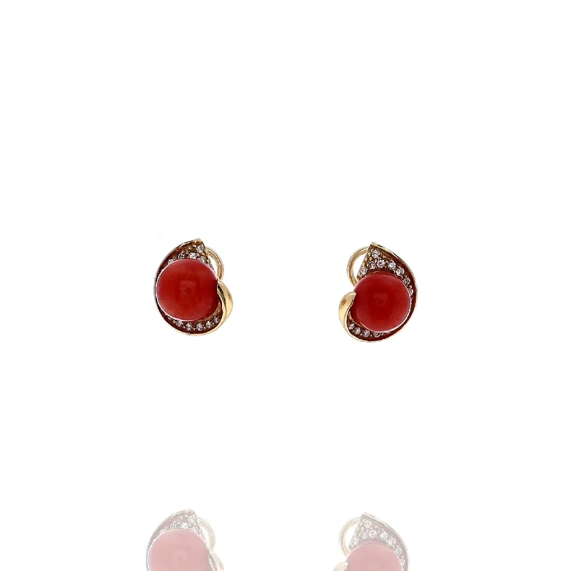 Drop Earrings for Wellness Routine -Drop earrings with a beaded fringe for a boho-chic vibe -Estate 18k Yellow Gold Diamond Coral Bead Pierced/Clip Earrings