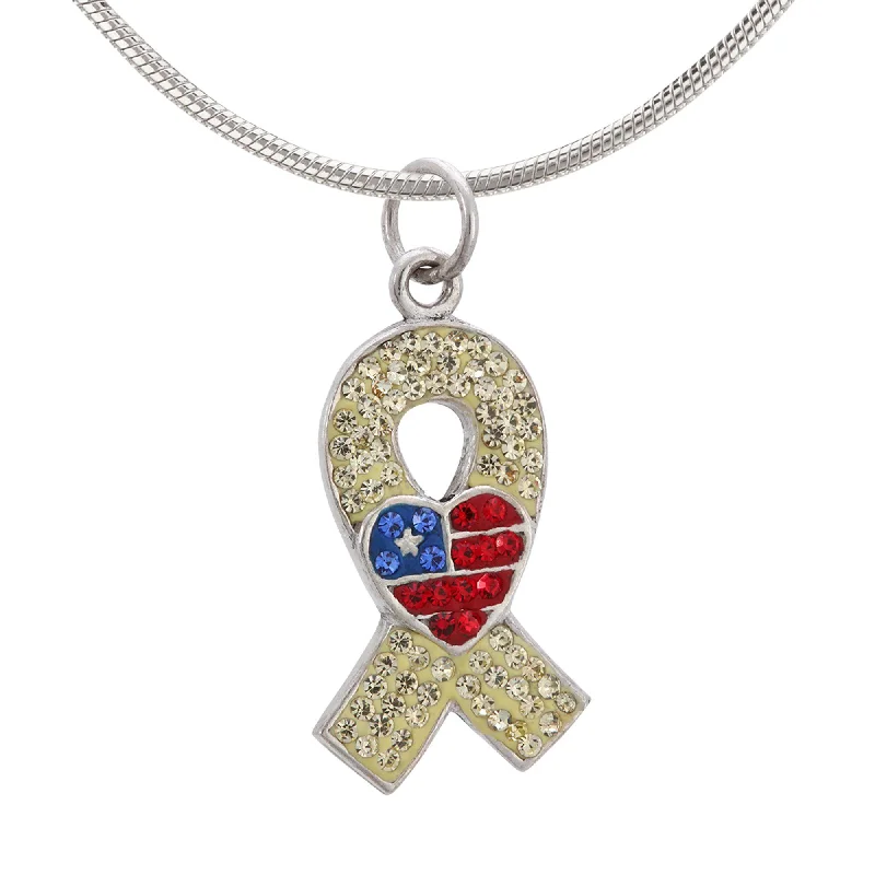 Necklaces and pendants with lock and key designs for a symbolic gesture-American Heart Yellow Ribbon Crystal & Sterling Necklace