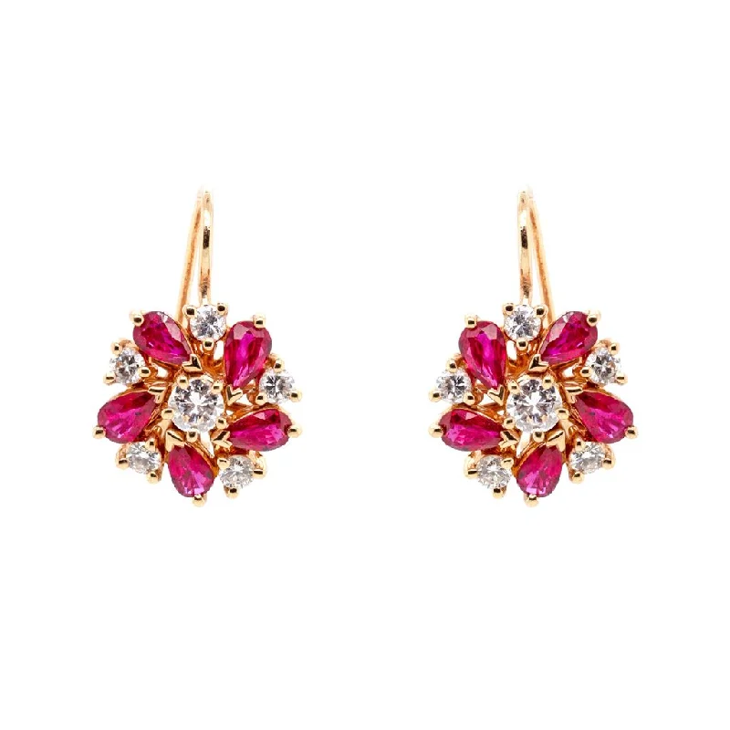 Drop Earrings with Textured Surface -Drop earrings with beaded accents for a textured look -Floral Ruby Earrings Rose Gold