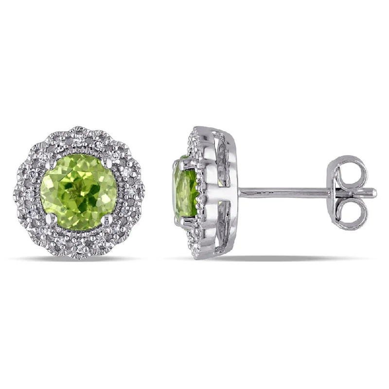 Hypoallergenic Drop Earrings for Sensitive -Simple drop earrings with smooth finishes -Miadora Sterling Silver Peridot and 1/10ct TDW Diamond Halo Earrings (G-H, I2-I3)