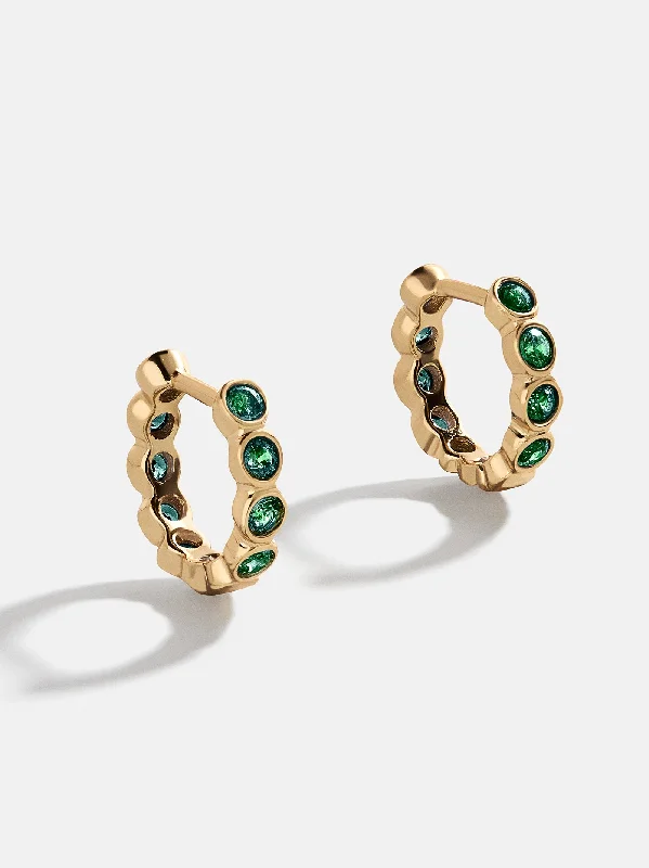 Round Drop Earrings for Classic -Dainty drop earrings for delicate style -Jessica 18K Gold Birthstone Earrings - Emerald