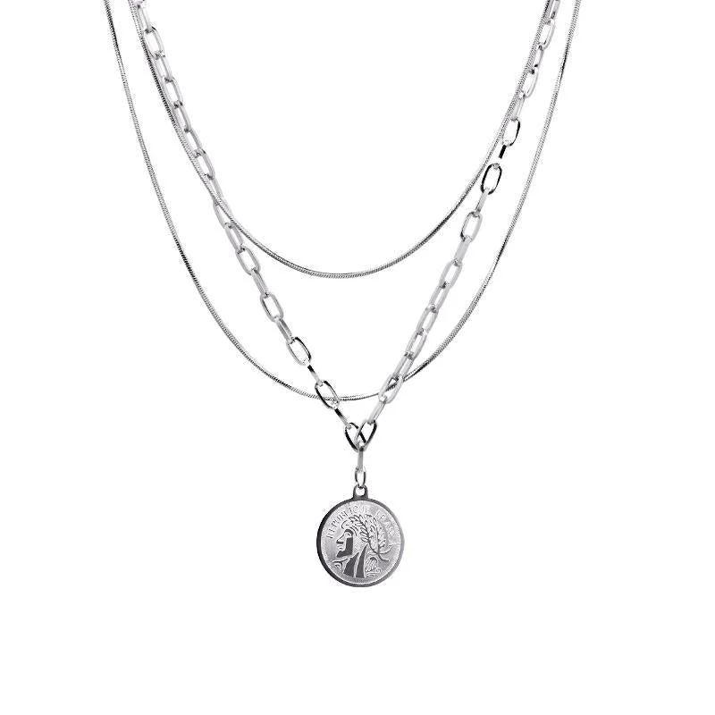 Necklaces and pendants with matching rings for a coordinated set of jewelry-Portrait Multi-Layer Chain Necklace