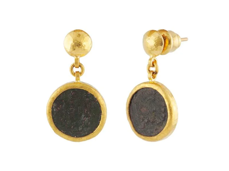 Drop Earrings for Shopping Trip -Drop earrings with bold patterns for a standout look -Roman Coin Gold Single Drop Earrings