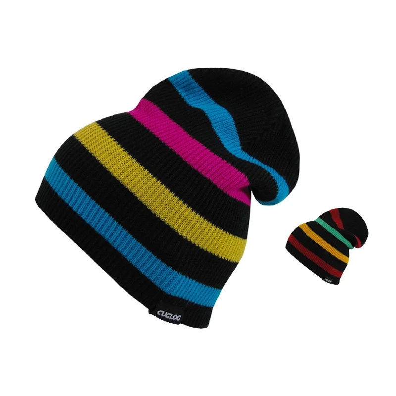 Washed cap with soft vintage feel -Cuglog K039 Rasta Cuffed Slouched Striped Knit Beanies Hats Winter Ski Caps