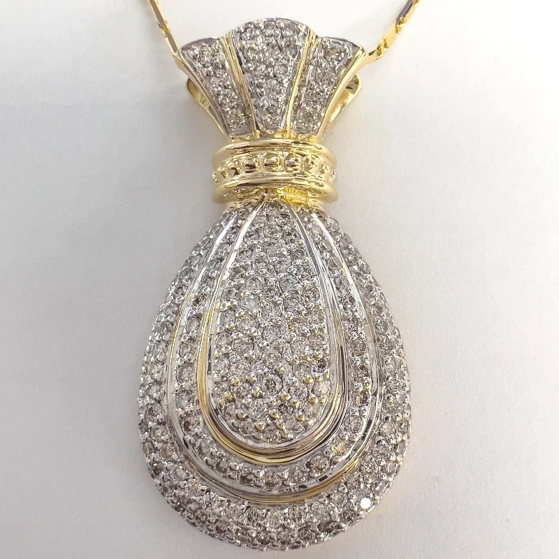 Best necklaces and pendants with sterling silver for an affordable yet stylish choice-14k White & Yellow Gold Diamond Tiered Purse Pouch Sack Pendant 1.00ctw 18"