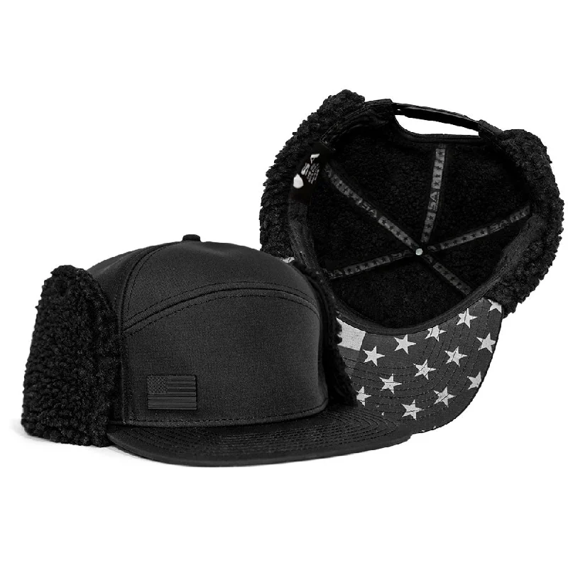 Soft cotton cap with breathable mesh back -Billed Trapper Hat | Blackout American Flag