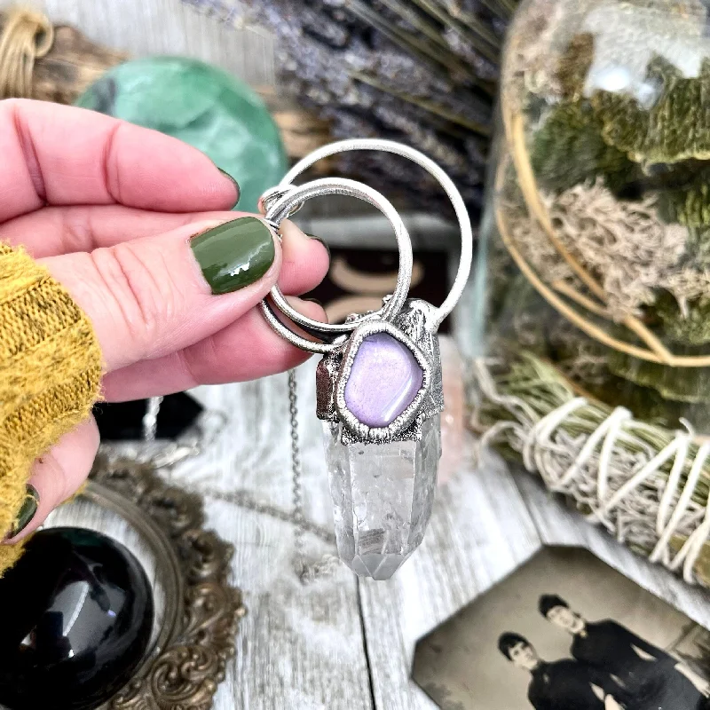 Best necklaces and pendants with infinity hearts for a romantic, eternal symbol-Raw Clear Quartz & Purple Amethyst Crystal Statement Necklace in Fine Silver / Foxlark Collection - One of a Kind