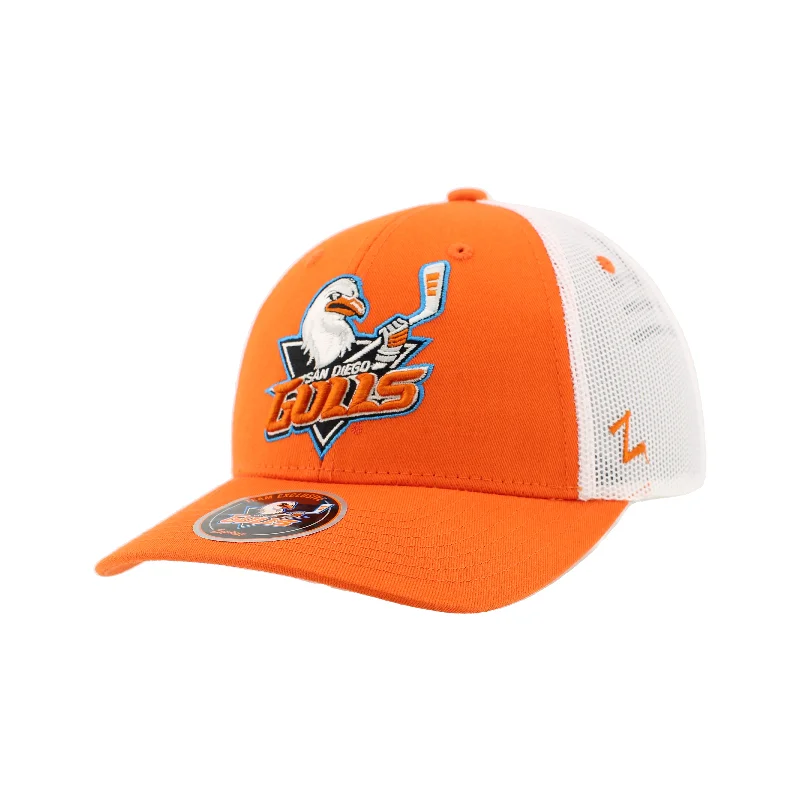 Camo trucker cap for outdoor adventure style -San Diego Gulls Orange Big Rig Snapback Hat