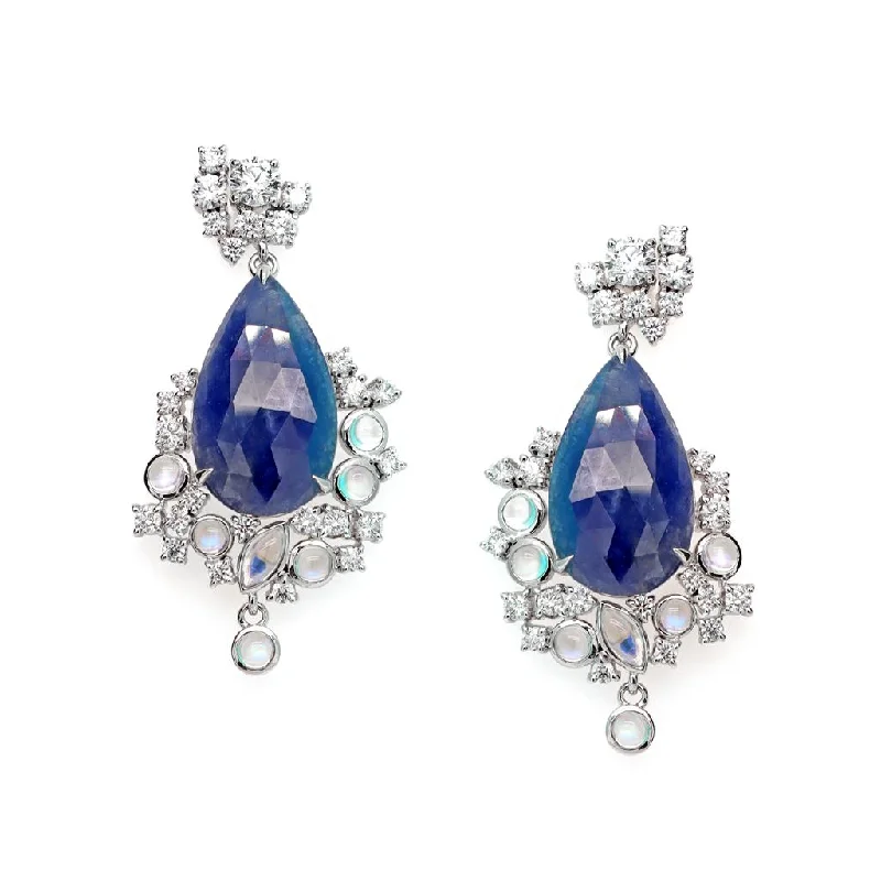 Drop Earrings with Debossed Designs -Drop earrings with zirconia stones for subtle sparkle -Chandelier Sapphire Diamond Earrings