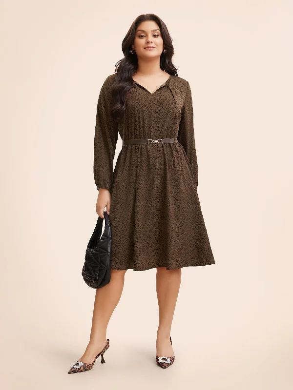 Plus size dresses featuring striped patterns are fresh -Leopard Print Tie Knot Gathered Dress