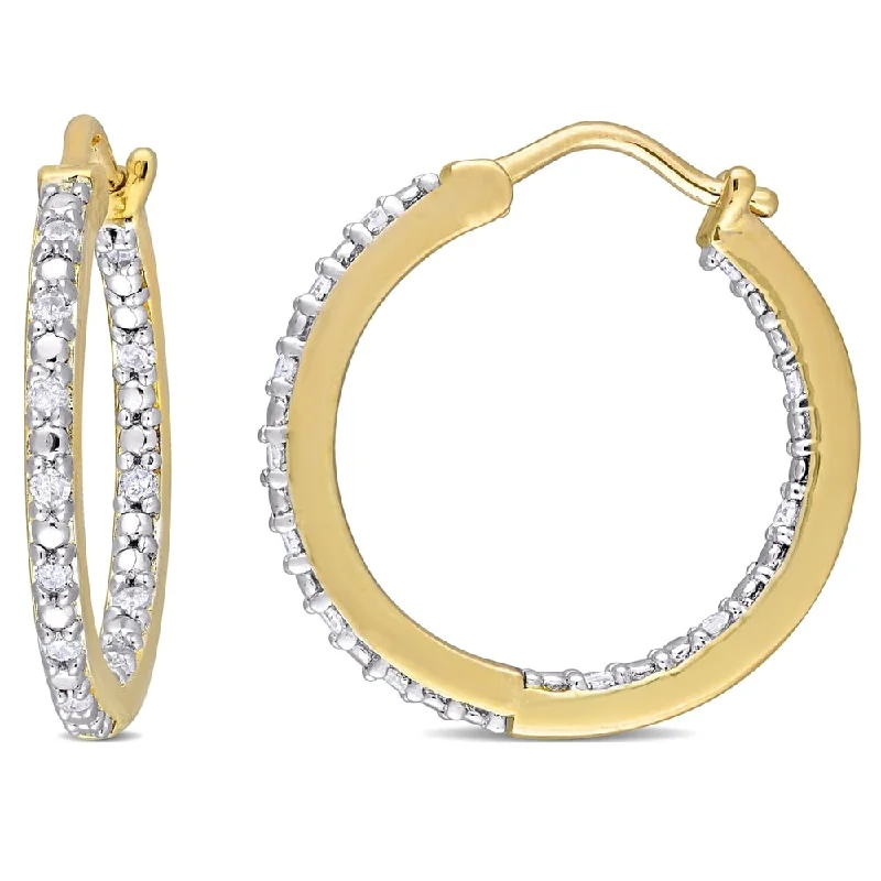 Drop Earrings for Wedding Ceremony -Drop earrings with metallic finishes for modern charm -Miadora Yellow Plated Sterling Silver 1/4ct TDW Diamond Hoop Earrings