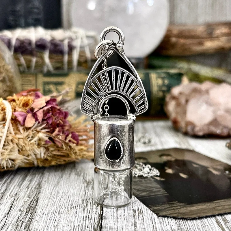 Best necklaces and pendants with statement designs for a fashionable accessory-Black Onyx Crystal Rollerball Necklace In Fine Silver  // Foxlark Collection