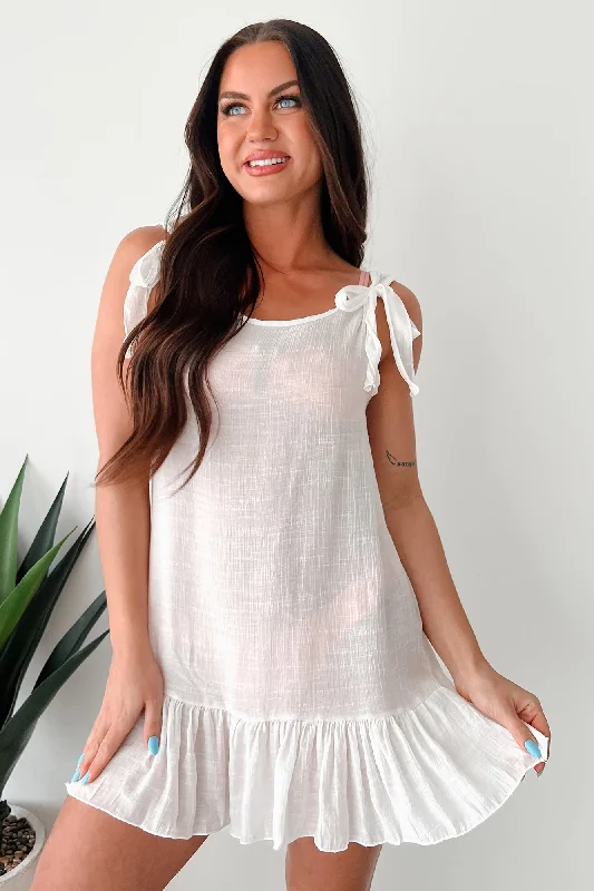 Affordable plus size dresses for casual days stay chic -Flip-Flop Weather Linen Cover Up Dress (White)