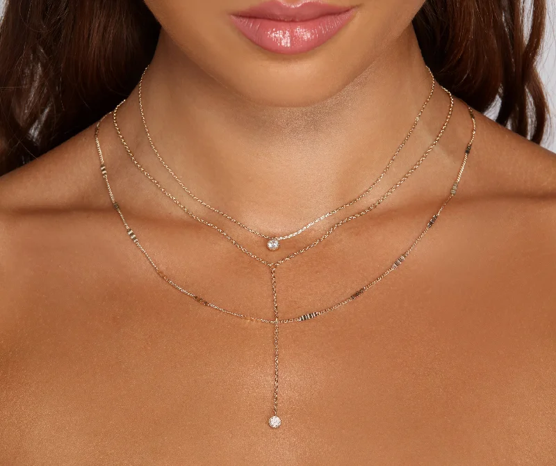 Best necklaces and pendants with statement designs for a fashionable accessory-Dainty And Crinkled Lariat Necklace Set