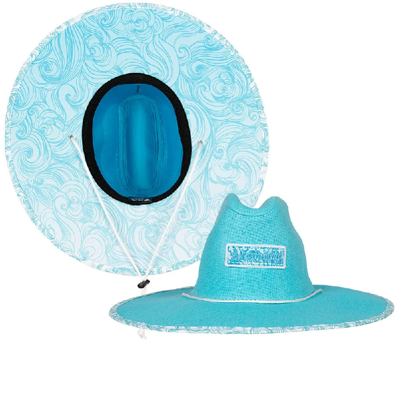 Durable canvas cap for rugged outdoor use -Keys Under Brim Straw Hat | Tidal Waves | Aqua