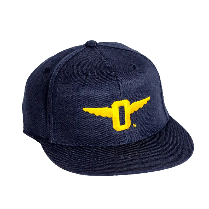 Premium leather cap with stitched logo detail -Navy Flat Brim w/Winged O & PUNAHOU