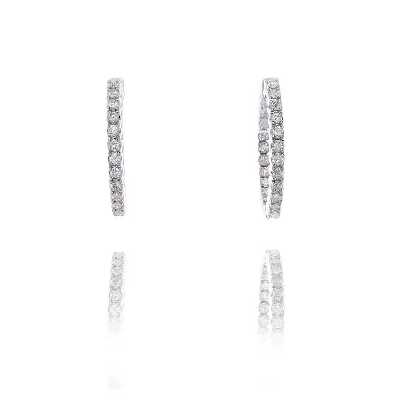 Contemporary Drop Earrings for Fashion -Elegant drop earrings for weddings -Estate 14 Karat White Gold Inside-Out Diamond Hoop Earrings