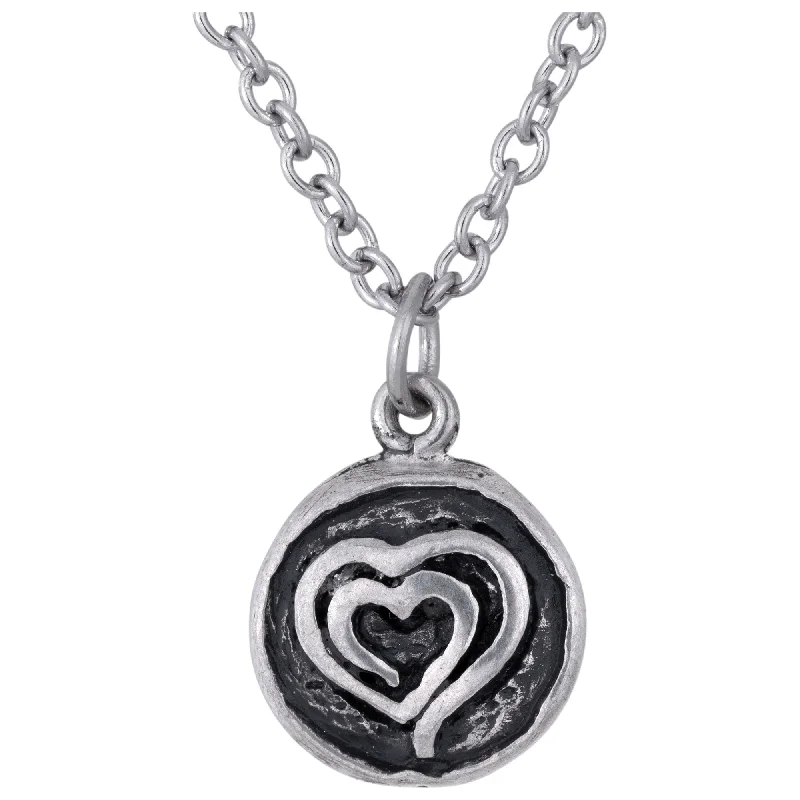 Necklaces and pendants with engraved messages for a deeply personal, sentimental gift-Hand & Heart Pewter Necklace