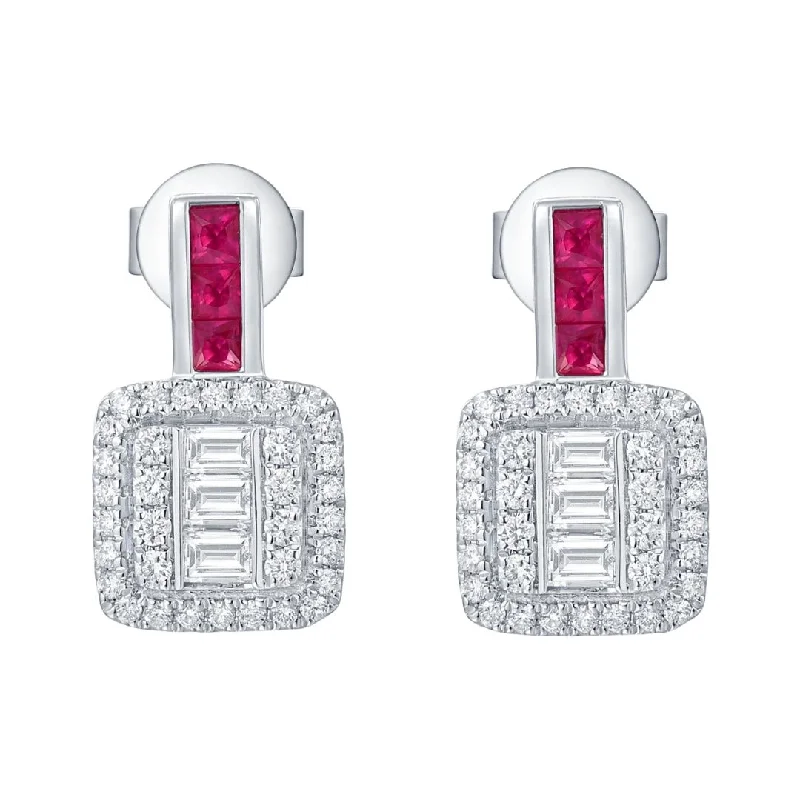 Ethnic Drop Earrings with Tribal Design -Drop earrings with glass crystals for a shimmering finish -Ruby Earrings Earrings (Ruby 0.27 cts. White Diamond 0.32 cts. White Diamond 0.28 cts.)