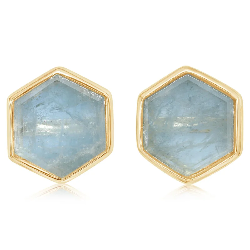 Heavy Duty Drop Earrings for Durability -Drop earrings with a sleek design for contemporary fashion -14K Yellow Gold Hexagon Slice Aquamarine Earrings