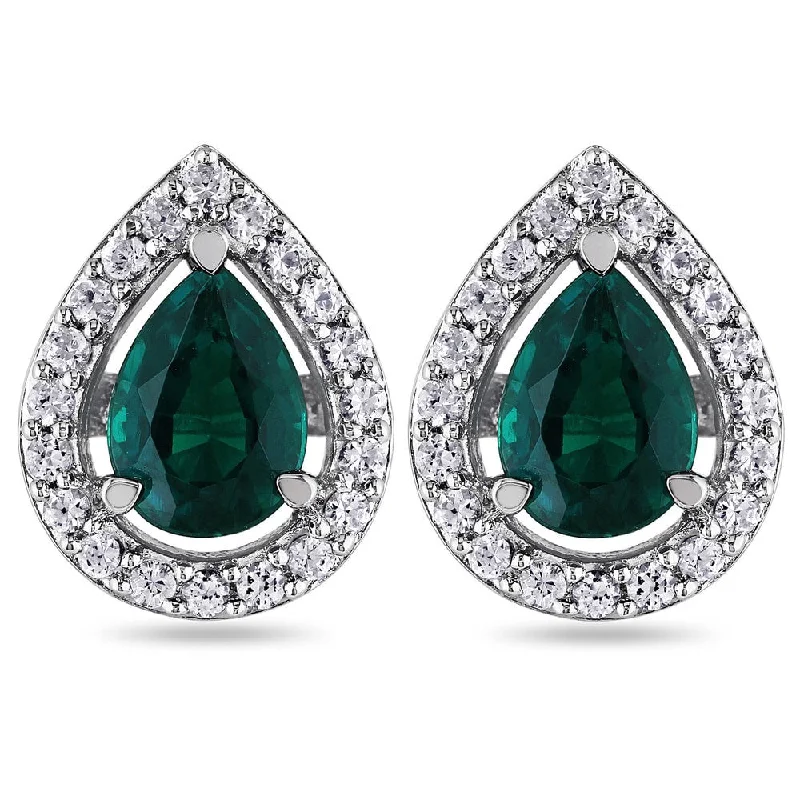 Indian Drop Earrings with Intricacy -Drop earrings for women with vintage flair -Miadora Silver Created Emerald and White Sapphire Earrings