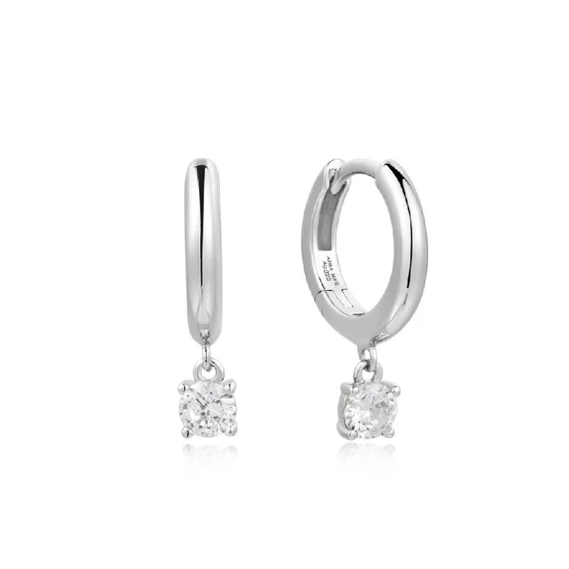 Drop Earrings for Mother's Day -Drop earrings with teardrop-shaped stones for elegant style -Sterling Silver Cubic Zirconia Drop Huggie Hoop Earrings by Ania Haie