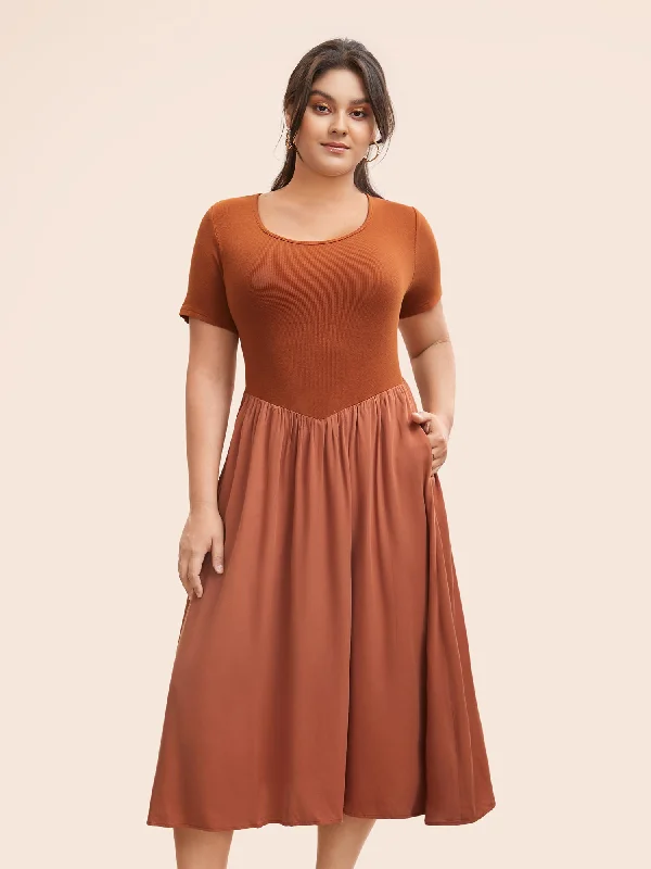 Plus size dresses with supportive fits lift spirits -U Neck Patchwork Midi Dress