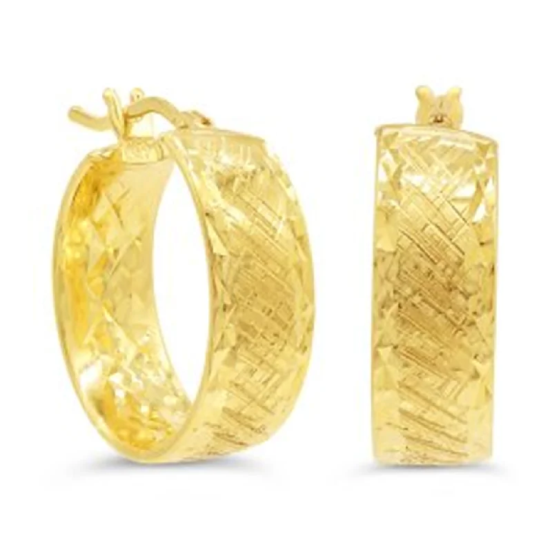 Retro Drop Earrings for Nostalgia -Drop earrings with unique geometric shapes -10K Yellow Gold Wide Textured Hoop Earrings