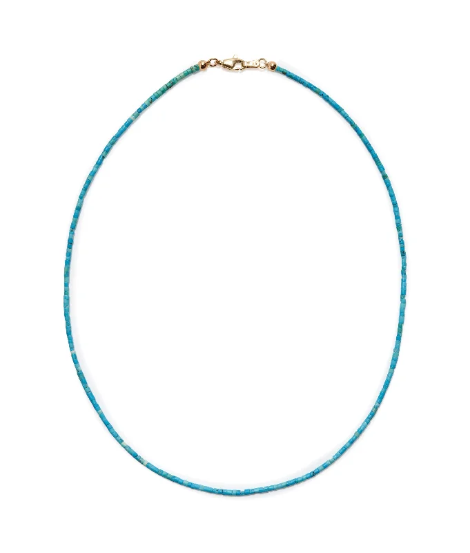 Necklaces and pendants with love knot designs for a romantic, meaningful symbol-Tiny Beaded 14k Gold Necklace in Turquoise